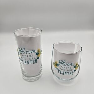Set of 2 Bloom Where You Are Planted Inspirational Drinking Juice Wine Glasses